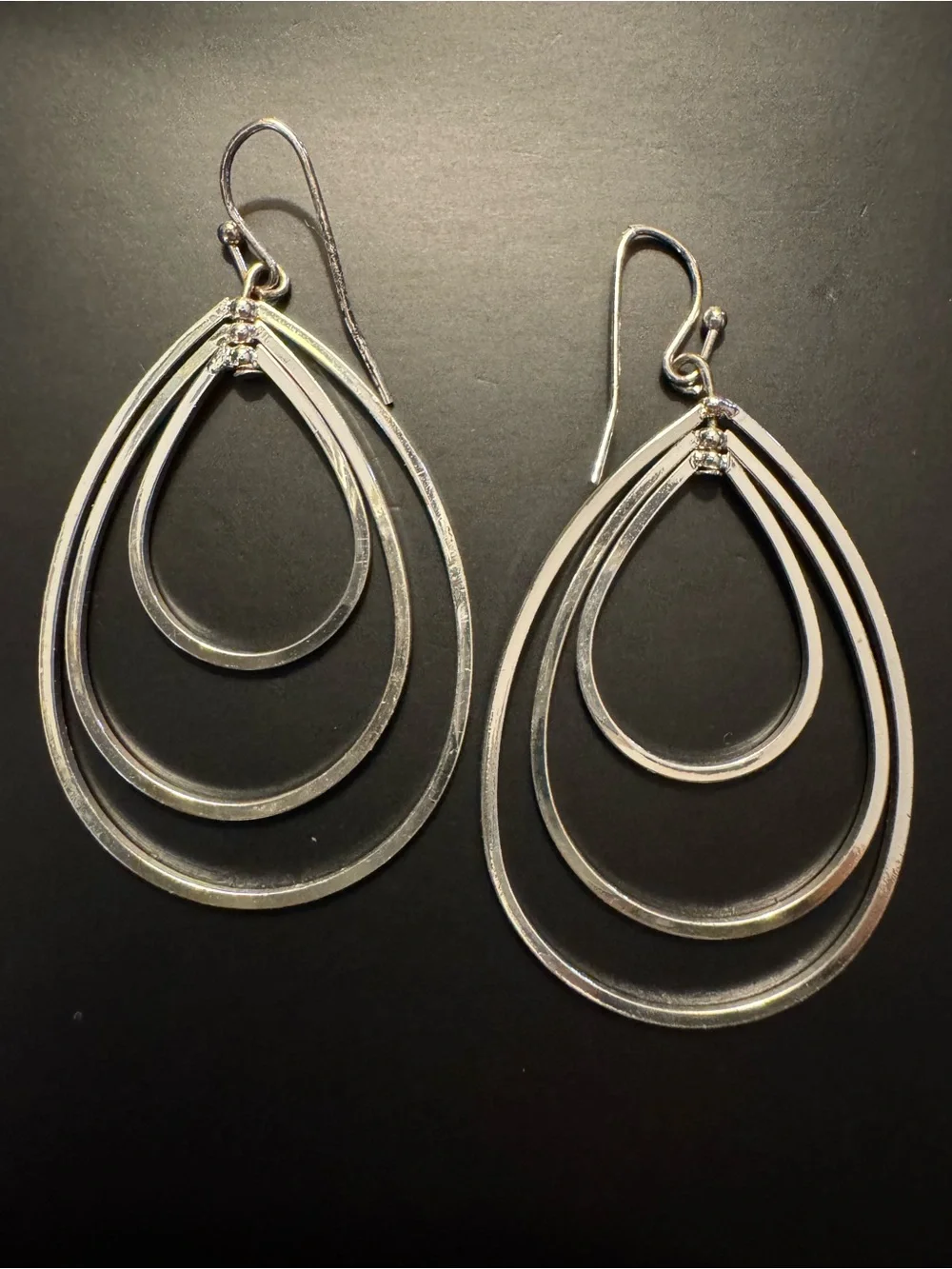 Silver Triple Teardrop Layered Dangle Earrings 2”